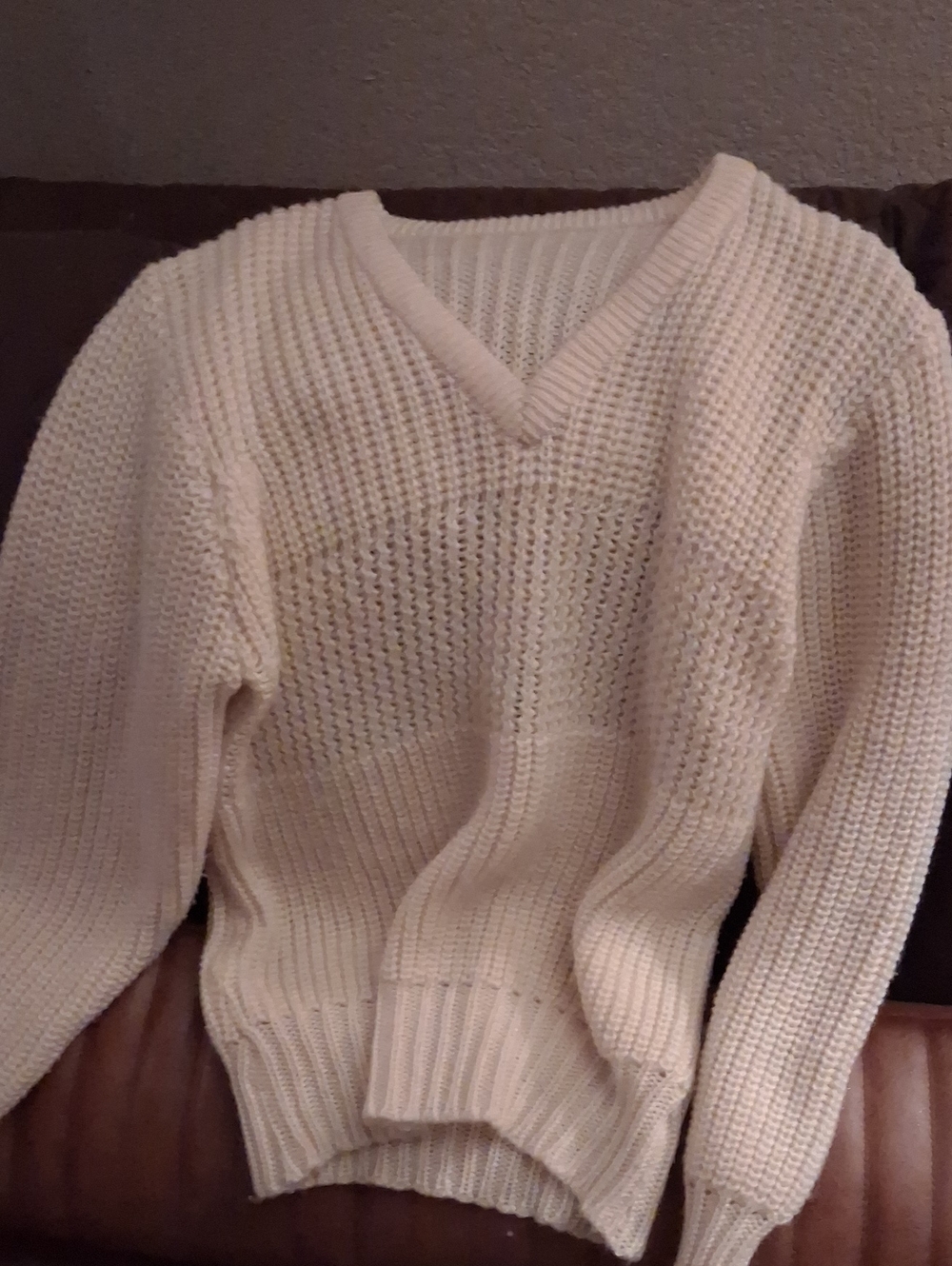Hand Crafted Cream V-Neck Chunky Knit Sweater